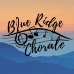 A blue ridge chorale logo with mountains in the background.